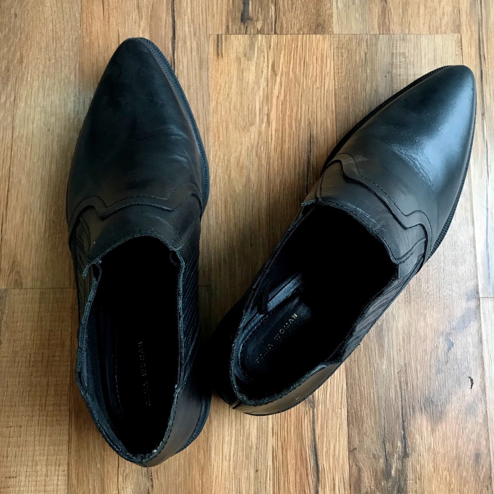 ZARA Black Leather Ankle Boots